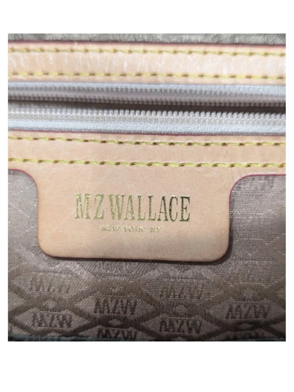 MZ Wallace Nylon Satchel Shoulder Bag Olive Khaki Leather Trim Gold Hardware